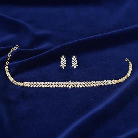 Cubic Zirconia Choker Necklace Set With Carat 2 Tone Rhodium Plating