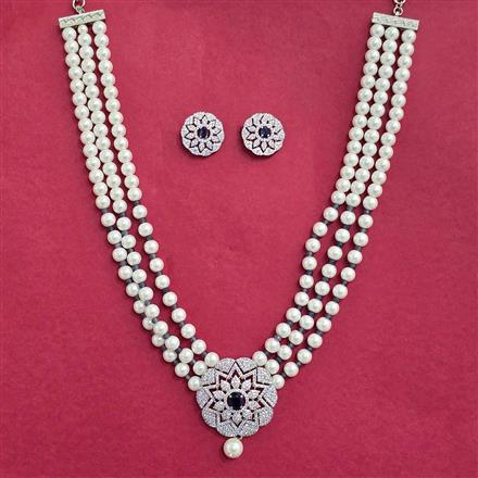Cubic Zirconia Moti Necklace Set With Rhodium Plating