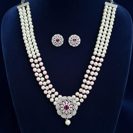 Cubic Zirconia Moti Necklace Set With Rhodium Plating