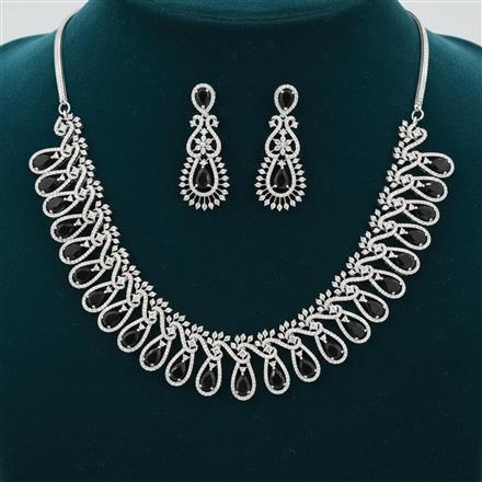 Cubic Zirconia Classic Necklace Set With Rhodium Plating