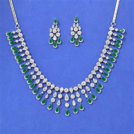 Cubic Zirconia Classic Necklace Set With Rhodium Plating