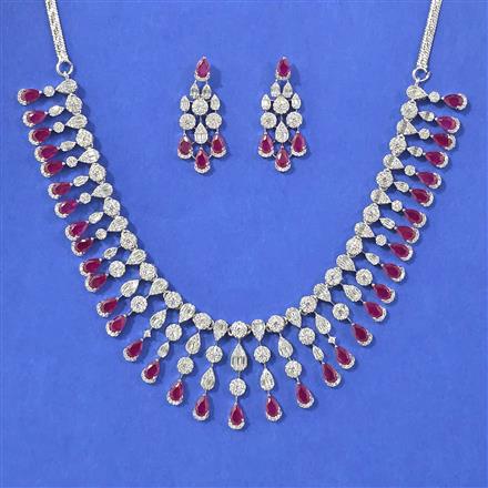 Cubic Zirconia Classic Necklace Set With Rhodium Plating