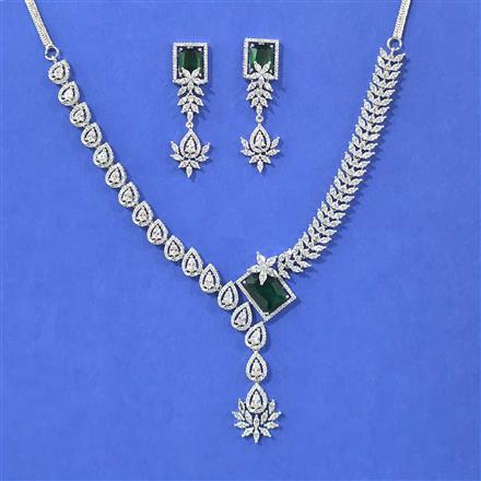 Cubic Zirconia Classic Necklace Set With Rhodium Plating