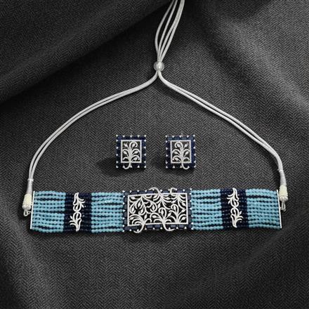 Cubic Zirconia Choker Necklace Set With Rhodium Plating