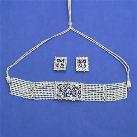 Cubic Zirconia Choker Necklace Set With Rhodium Plating