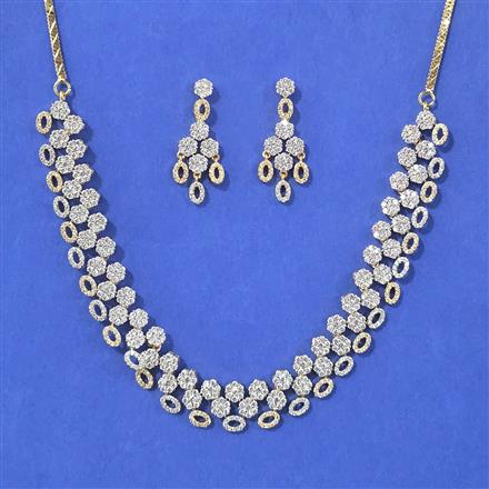 Cubic Zirconia Classic Necklace Set With Mehndi 2 Tone Rhodium Plating