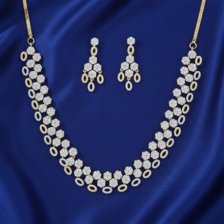 Cubic Zirconia Classic Necklace Set With Mehndi 2 Tone Rhodium Plating
