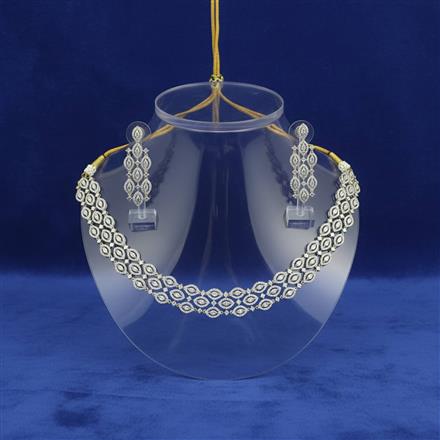 Cubic Zirconia Choker Necklace Set With Mehndi 2 Tone Rhodium Plating