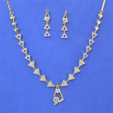 Cubic Zirconia Delicate Necklace Set With 2 Tone Plating