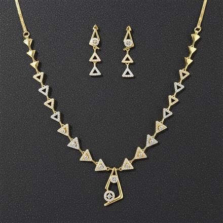Cubic Zirconia Delicate Necklace Set With 2 Tone Plating