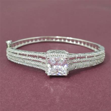 Cubic Zirconia Classic Kada With Rhodium Plating