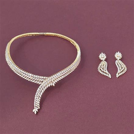 American Diamond Hasli Necklace with Rhodium Plating 2 Tone Plating