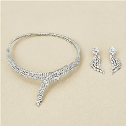 Cubic Zirconia Classic Necklace With 2 Tone Rhodium Plating