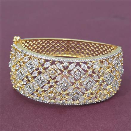 Cubic Zirconia Openable Kada With 2 Tone Rhodium Plating