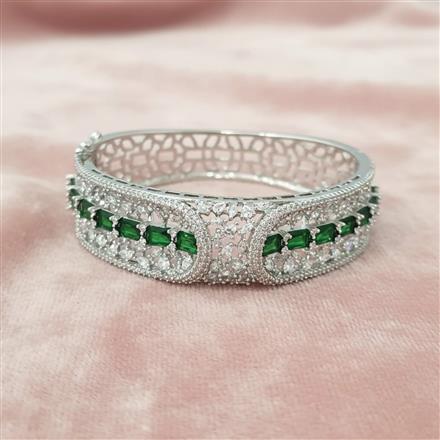 Cubic Zirconia Openable Kada With Rhodium Plating