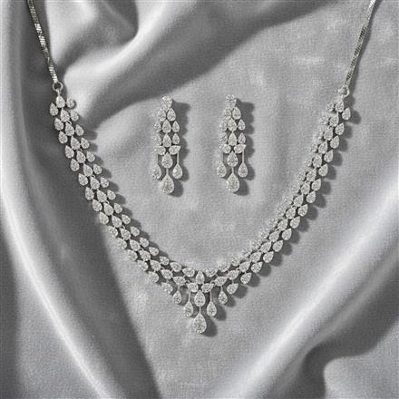 Cubic Zirconia Classic Necklace With 2 Tone Rhodium Plating