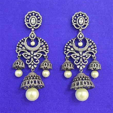 Cubic Zirconia Classic Earring With 2 Tone Black Rhodium Plating