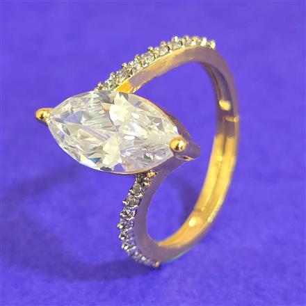 Cubic Zirconia Adjustable Ring With 2 Tone Rhodium Plating