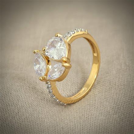 Cubic Zirconia Adjustable Ring With 2 Tone Rhodium Plating
