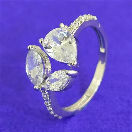 Cubic Zirconia Adjustable Ring With 2 Tone Rhodium Plating