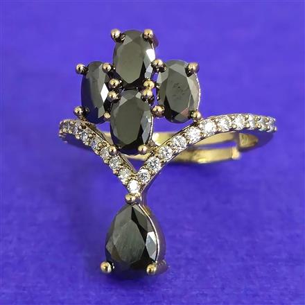 Cubic Zirconia Adjustable Ring With Mehndi Plating