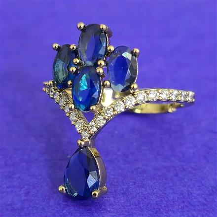 Cubic Zirconia Adjustable Ring With Mehndi Plating