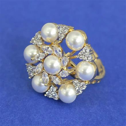 Cz Moti Ring With 2 Tone Mehndi Rhodium Plating