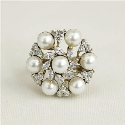 Cz Moti Ring With 2 Tone Mehndi Rhodium Plating