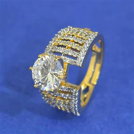 Cz Adjustable Ring With 2 Tone Mehndi Rhodium Plating