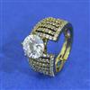 Cz Adjustable Ring With 2 Tone Mehndi Rhodium Plating