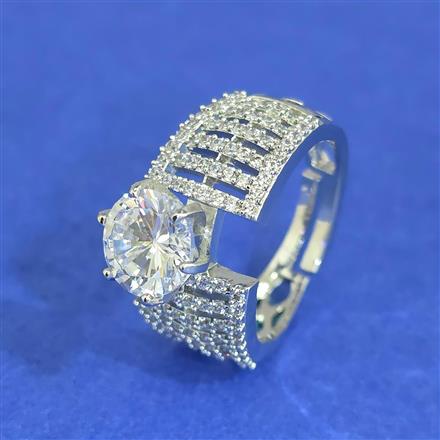 Cz Adjustable Ring With 2 Tone Mehndi Rhodium Plating
