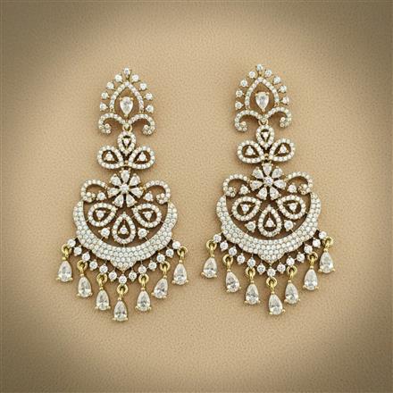 Cz Classic Earring With 2 Tone Mehndi Rhodium Plating