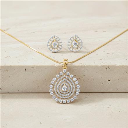 Cubic Zirconia Classic Pendant Set With 2 Tone Plating