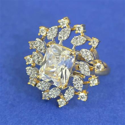 Cz Adjustable Ring With 2 Tone Plating