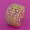 Cubic Zirconia Adjustable Ring With Mehndi 2 Tone Rhodium Plating