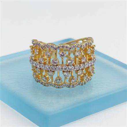 Cubic Zirconia Adjustable Ring With Mehndi 2 Tone Rhodium Plating