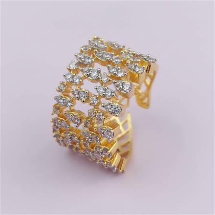 Cubic Zirconia Adjustable Ring With Mehndi 2 Tone Rhodium Plating
