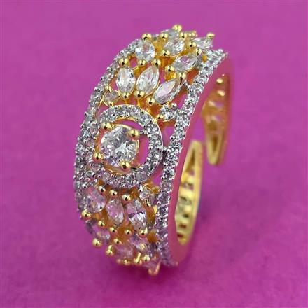 Cubic Zirconia Adjustable Ring With Mehndi 2 Tone Rhodium Plating