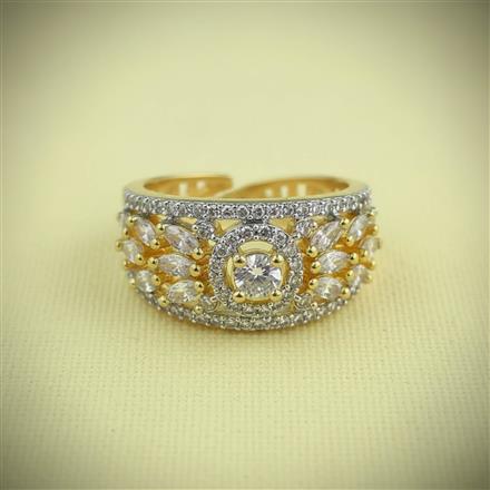 Cubic Zirconia Adjustable Ring With Mehndi 2 Tone Rhodium Plating