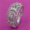 Cubic Zirconia Adjustable Ring With Mehndi 2 Tone Rhodium Plating