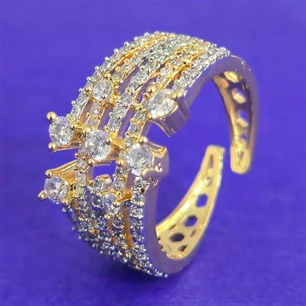 Cubic Zirconia Adjustable Ring With Mehndi 2 Tone Rhodium Plating
