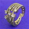 Cubic Zirconia Adjustable Ring With Mehndi 2 Tone Rhodium Plating