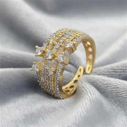 Cubic Zirconia Adjustable Ring With Mehndi 2 Tone Rhodium Plating