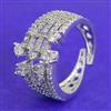 Cubic Zirconia Adjustable Ring With Mehndi 2 Tone Rhodium Plating