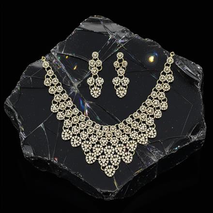 American Diamond Classic Necklace Set With Rhodium Mehndi Plating