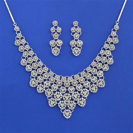 American Diamond Classic Necklace Set With Rhodium Mehndi Plating