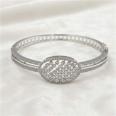 Cubic Zirconia Openable Kada With 2 Tone Rhodium Plating