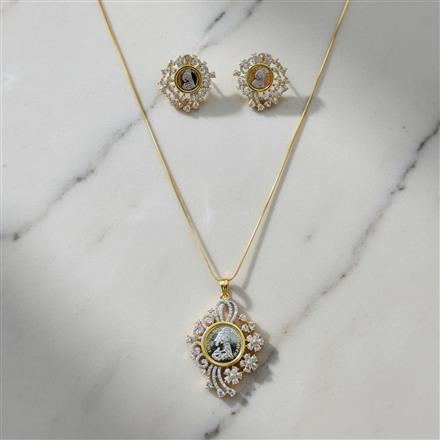 American Diamond Classic Pendant Set With 2 Tone Plating