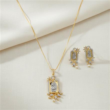American Diamond Classic Pendant Set With 2 Tone Plating
