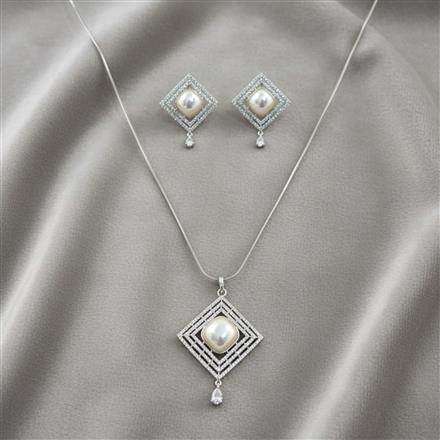 American Diamond Classic Pendant Set With Rhodium Plating